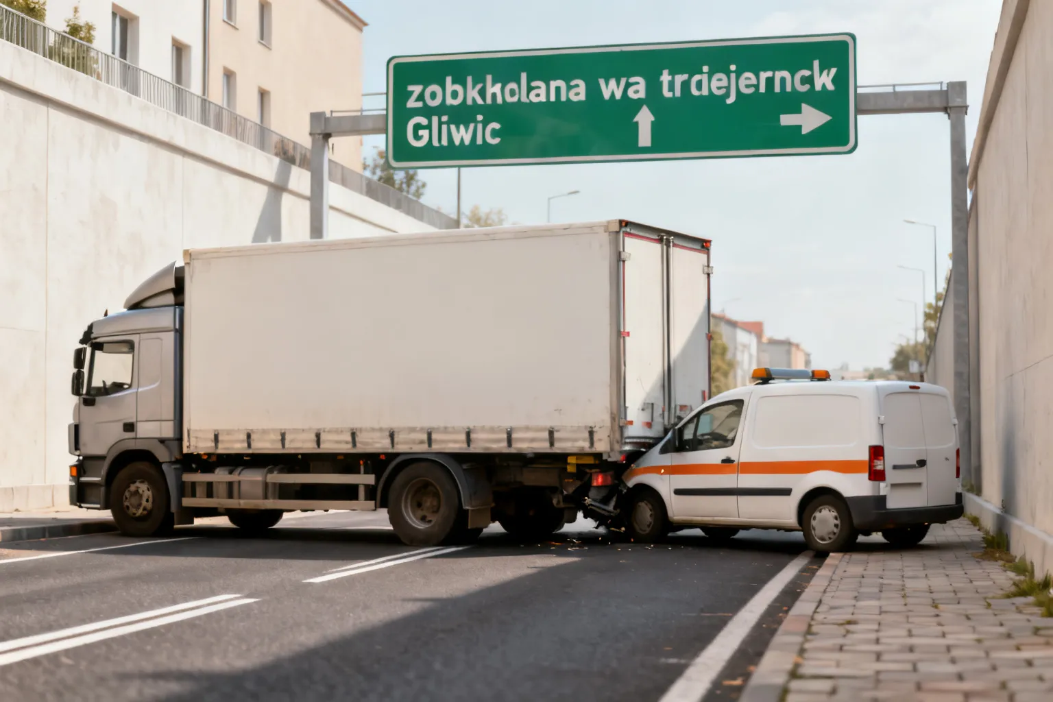 A1 Mykanów zablokowana w kierunku Gliwic — ciężarówka uderzyła w pojazd obsługi