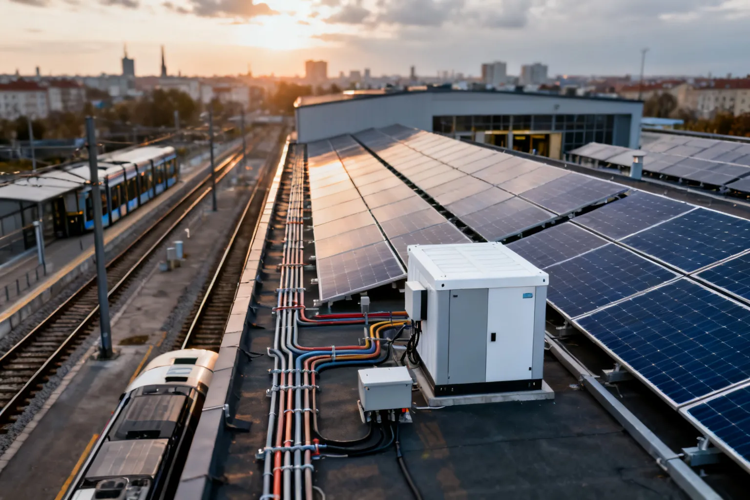 PKM Katowice panele fotowoltaiczne — ponad 1000 paneli i 1 MWh magazyn na dachu zajezdni